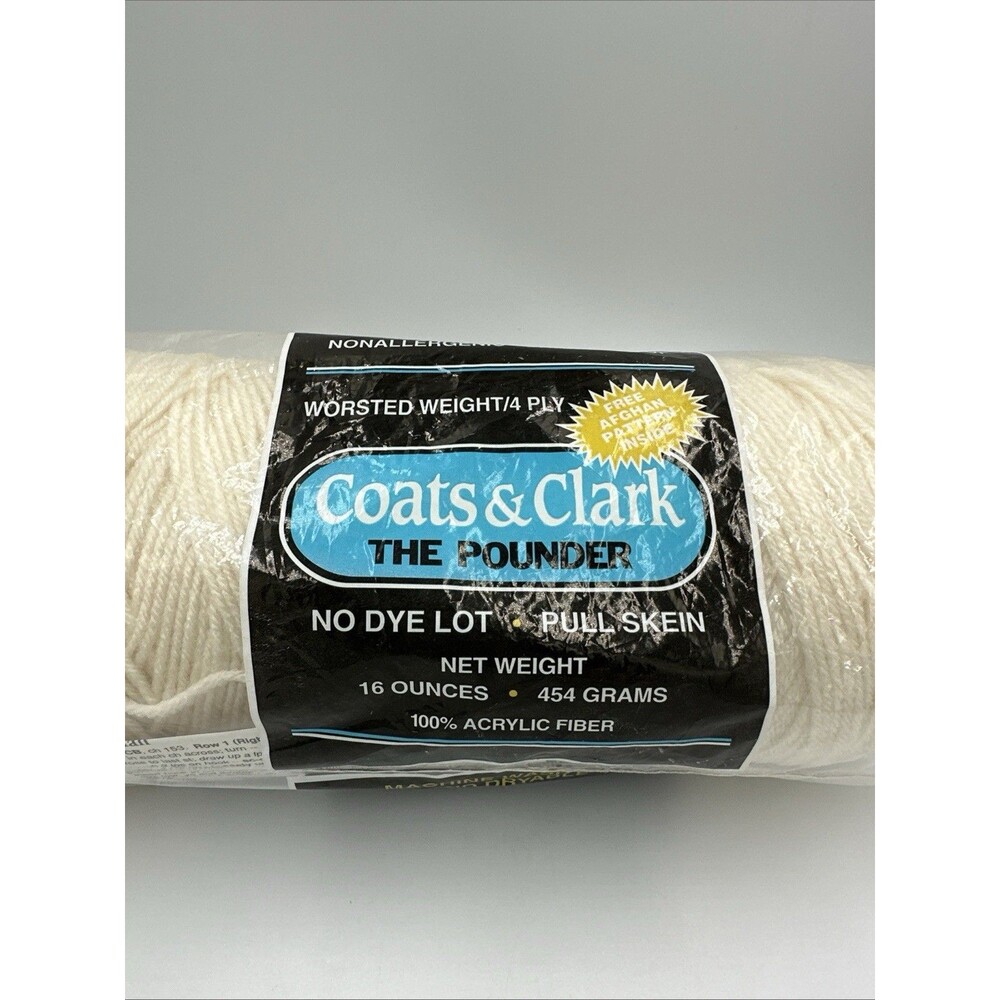 Yarn Vintage 113 Eggshell The Pounder Coats & Clark Skein With Afghan Pattern